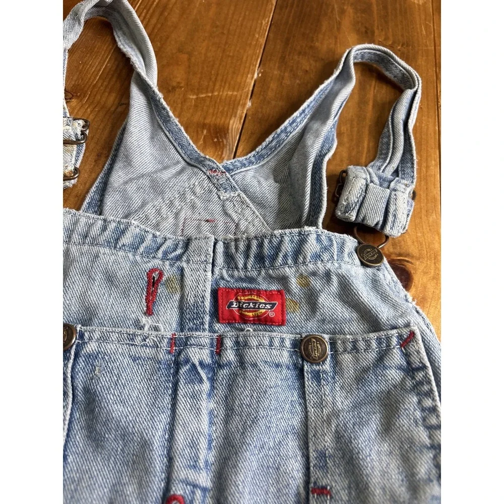 Vintage Dickies Men's Denim Overalls Light Wash Blue Workwear Bib Pants 38x34